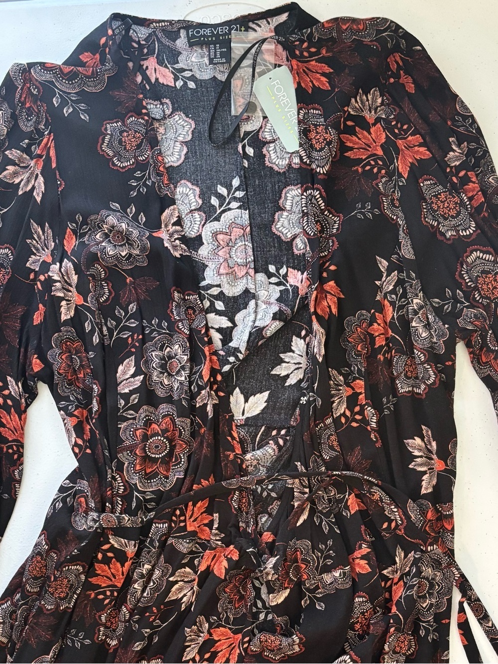 Forever 21 Black Floral Faux Wrap High-Low Maxi Dress Rust Orange Boho - Picture 5 of 6